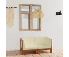 Dvivietė sofa su kreminėmis pagalvėlėmis, akacijos masyvas