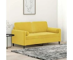 Dvivietė sofa su pagalvėlėmis, geltonos spalvos, 140cm, aksomas