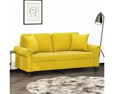 Dvivietė sofa su pagalvėlėmis, geltonos spalvos, 140cm, aksomas