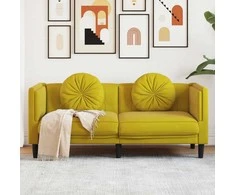 Dvivietė sofa su pagalvėlėmis, geltonos spalvos, aksomas