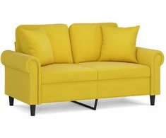 Dvivietė sofa su pagalvėlėmis, geltonos spalvos, 120cm, aksomas