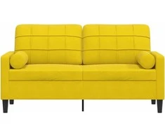 Dvivietė sofa su pagalvėlėmis, geltonos spalvos, 140cm, aksomas
