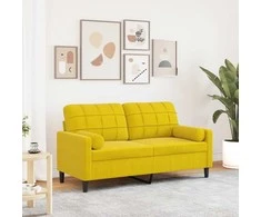 Dvivietė sofa su pagalvėlėmis, geltonos spalvos, 140cm, aksomas