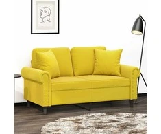 Dvivietė sofa su pagalvėlėmis, geltonos spalvos, 120cm, aksomas