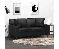 Dvivietė sofa su pagalvėlėmis, juoda, 120cm, dirbtinė oda