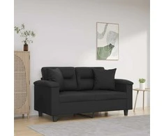 Dvivietė sofa su pagalvėlėmis, juoda, 120cm, dirbtinė oda