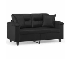 Dvivietė sofa su pagalvėlėmis, juoda, 120cm, dirbtinė oda