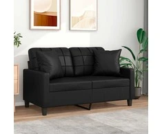 Dvivietė sofa su pagalvėlėmis, juoda, 120cm, dirbtinė oda