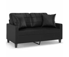 Dvivietė sofa su pagalvėlėmis, juoda, 120cm, dirbtinė oda