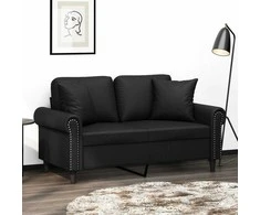 Dvivietė sofa su pagalvėlėmis, juoda, 120cm, dirbtinė oda