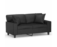 Dvivietė sofa su pagalvėlėmis, juoda, 120cm, dirbtinė oda