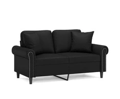 Dvivietė sofa su pagalvėlėmis, juoda, 120cm, dirbtinė oda