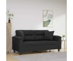 Dvivietė sofa su pagalvėlėmis, juoda, 140cm, dirbtinė oda