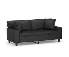 Dvivietė sofa su pagalvėlėmis, juoda, 140cm, dirbtinė oda