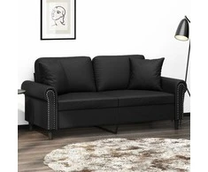 Dvivietė sofa su pagalvėlėmis, juoda, 140cm, dirbtinė oda