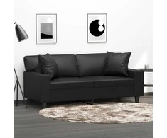 Dvivietė sofa su pagalvėlėmis, juoda, 140cm, dirbtinė oda