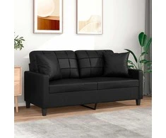 Dvivietė sofa su pagalvėlėmis, juoda, 140cm, dirbtinė oda
