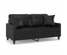Dvivietė sofa su pagalvėlėmis, juoda, 140cm, dirbtinė oda