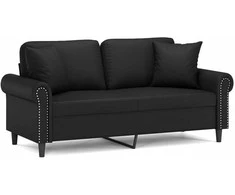 Dvivietė sofa su pagalvėlėmis, juoda, 140cm, dirbtinė oda