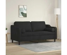 Dvivietė sofa su pagalvėlėmis, juodos spalvos, 140cm, audinys