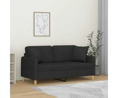 Dvivietė sofa su pagalvėlėmis, juodos spalvos, 140cm, audinys