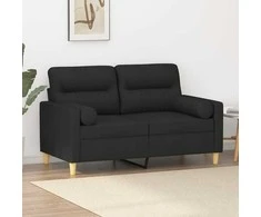 Dvivietė sofa su pagalvėlėmis, juodos spalvos, 120cm, audinys