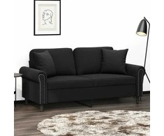 Dvivietė sofa su pagalvėlėmis, juodos spalvos, 140cm, aksomas