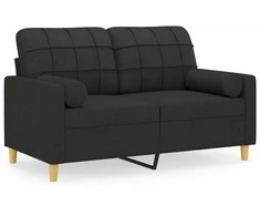 Dvivietė sofa su pagalvėlėmis, juodos spalvos, 120cm, audinys