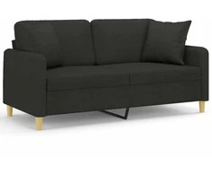 Dvivietė sofa su pagalvėlėmis, juodos spalvos, 140cm, audinys