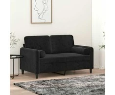 Dvivietė sofa su pagalvėlėmis, juodos spalvos, 120cm, aksomas