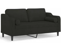Dvivietė sofa su pagalvėlėmis, juodos spalvos, 140cm, audinys