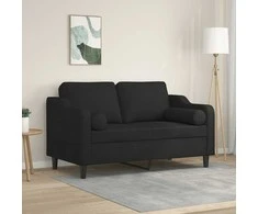 Dvivietė sofa su pagalvėlėmis, juodos spalvos, 120cm, audinys