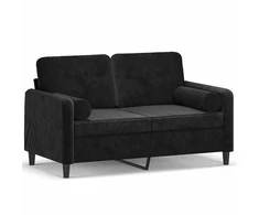 Dvivietė sofa su pagalvėlėmis, juodos spalvos, 120cm, aksomas