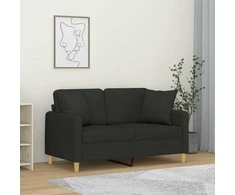 Dvivietė sofa su pagalvėlėmis, juodos spalvos, 120cm, audinys