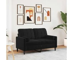 Dvivietė sofa su pagalvėlėmis, juodos spalvos, 120cm, aksomas