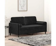 Dvivietė sofa su pagalvėlėmis, juodos spalvos, 140cm, aksomas