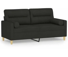 Dvivietė sofa su pagalvėlėmis, juodos spalvos, 140cm, audinys