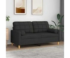 Dvivietė sofa su pagalvėlėmis, juodos spalvos, 140cm, audinys