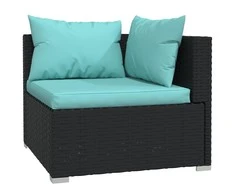 Dvivietė sofa su pagalvėlėmis, juodos spalvos, poliratanas