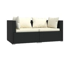 Lauko baldų komplektas Dvivietė sofa su pagalvėlėmis, juodos spalvos, poliratanas