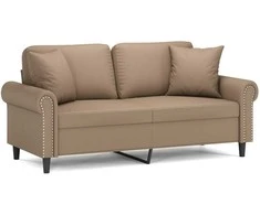 Dvivietė sofa su pagalvėlėmis, kapučino, 140cm, dirbtinė oda
