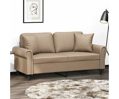 Dvivietė sofa su pagalvėlėmis, kapučino, 140cm, dirbtinė oda