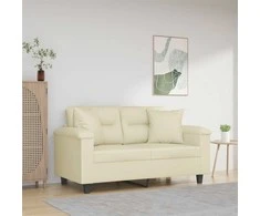 Dvivietė sofa su pagalvėlėmis, kreminė, 120cm, dirbtinė oda