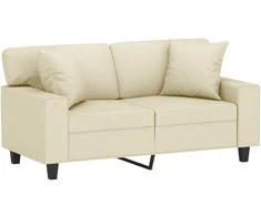 Dvivietė sofa su pagalvėlėmis, kreminė, 120cm, dirbtinė oda