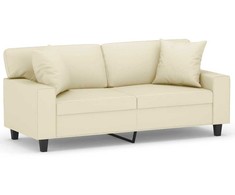 Dvivietė sofa su pagalvėlėmis, kreminė, 140cm, dirbtinė oda