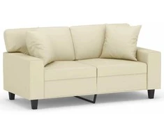Dvivietė sofa su pagalvėlėmis, kreminė, 120cm, dirbtinė oda