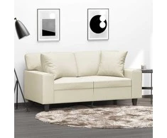 Dvivietė sofa su pagalvėlėmis, kreminė, 120cm, dirbtinė oda