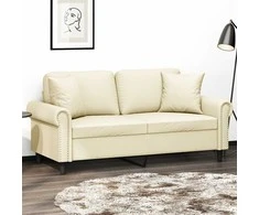 Dvivietė sofa su pagalvėlėmis, kreminė, 140cm, dirbtinė oda