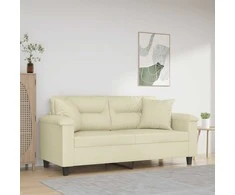 Dvivietė sofa su pagalvėlėmis, kreminė, 140cm, dirbtinė oda
