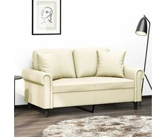 Dvivietė sofa su pagalvėlėmis, kreminė, 120cm, dirbtinė oda